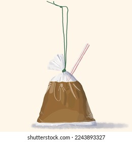 Nanyang Kopitiam Takeaway Plastic String Bag Flat Illustration