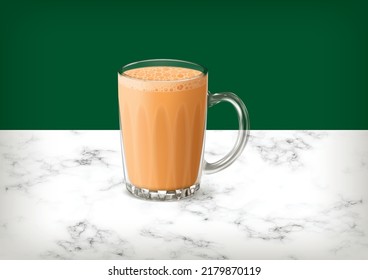 Nanyang Kopitiam Teh Tarik in Glass Mug with Handle Realistic Illustration