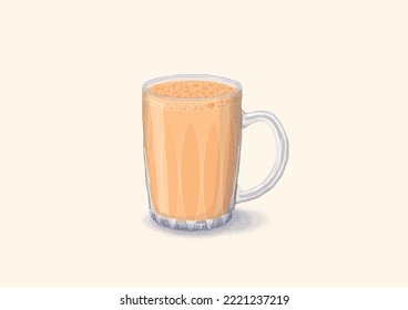 Nanyang Kopitiam Teh Tarik in Glass Mug with Handle Flat Illustration