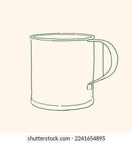 Nanyang Kopitiam Teh Tarik Steel Mug Doodle Line Drawing