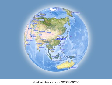 Nanyang-China is shown on vector globe map. The map shows Nanyang-China 's location in the world.