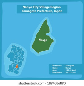 Mapa de la prefectura de Yamagata en la ciudad de Nanyo o la región de la aldea Japón