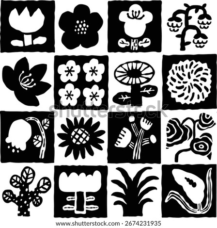 Nap of Baby Blossoms Pattern. Black and White Flower.