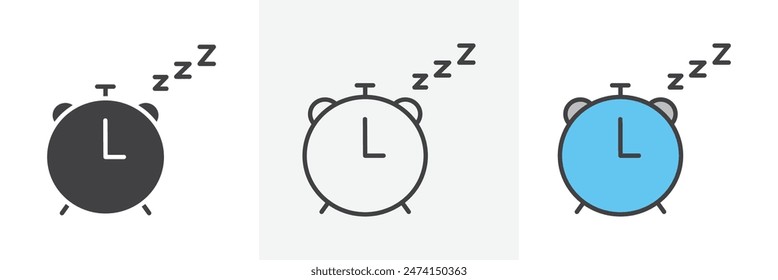 Juego de iconos de alarma del zumbador de siesta. Símbolo de Vector de función de programa de suspensión.