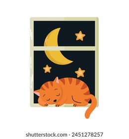 Nap time cat sleeping on window icon clipart avatar logotype isolated vector illustration