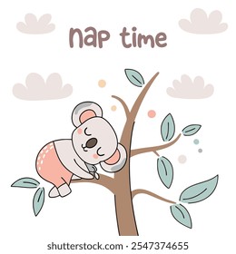 Nap Time: Cute Animal Napping on a Tree Vector Design