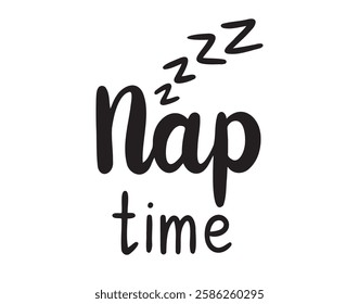 Nap time with z and zzz letters sticker for social media post. hand drawn doodle lettering poster phrase. Text quote, nap time handwritten words and comic letters . Vector illustration