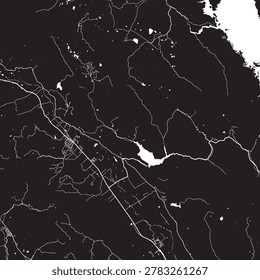 Napa Valley California Vector Map, Detailed Regional Street Map Black and White Minimalist Line Art