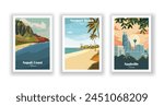 Napali Coast, Hawaii, Nashville, Tennessee, Newport Beach, California - Vintage travel poster. Vector illustration. High quality prints