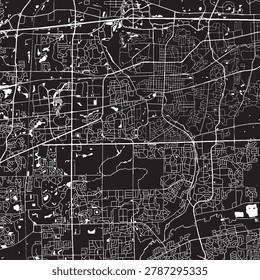 Naperville Illinois Vector Map, Detailed City Street Map Black and White Minimalist Line Art