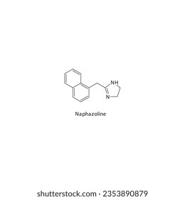 Naphazoline flat skeletal molecular structure α1 agonist drug used in nasal congestion treatment. Vector illustration.