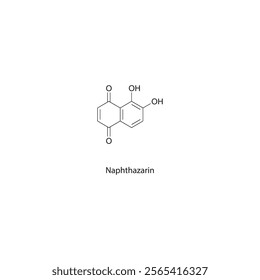 Naphthazarin skeletal structure diagram.Naphthoquinone compound molecule scientific illustration.