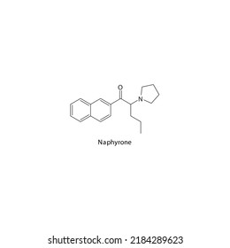 Naphyrone Molecule Flat Skeletal Structure, SNDRI - Serotonin Norepinephrine Dopamine Reuptake Inhibitor. Vector Illustration On White Background.