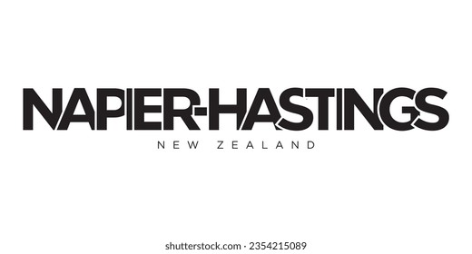 Napier Hastings in the New Zealand emblem for print and web. Design features geometric style, vector illustration with bold typography in modern font. 