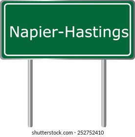 Napier Hastings, New Zealand, road sign green vector illustration, road table