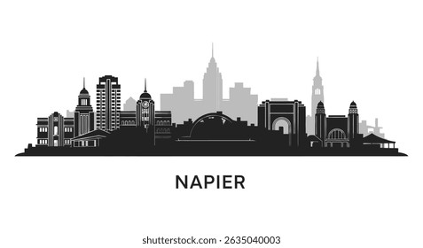 Napier Skyline Silhouette with New Zealand Cityscape.