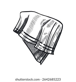 Napkin, a fabric towel for the kitchen folded in half with dark stripes around the edges. All objects are hand-drawn in vector. The illustration is suitable for printing on product packaging, design.