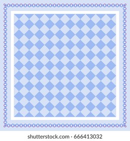 Napkin with geometric pattern and ornamental frame in blue tones. Vector image. 