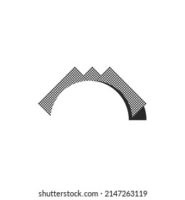 Napkin holder logo in negative space style, table napkin holder semicircular shape with three square checkered paper napkins, restaurant accessory black and white illustration.