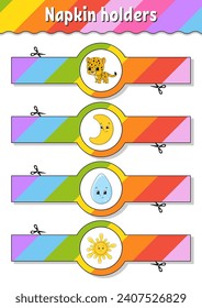 Napkin holders. Paper template. Table decor for birthday, wedding, party. Vector illustration.