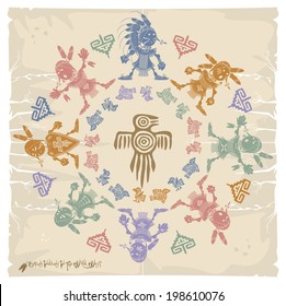 Napkin. Indians and ornament, vector