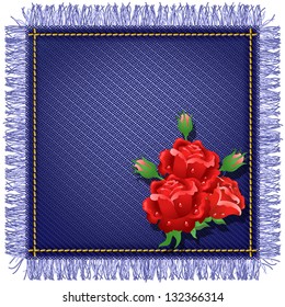 Napkin from jeans fabric with fringe and red roses