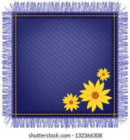 Napkin from jeans fabric with fringe and yellow flowers