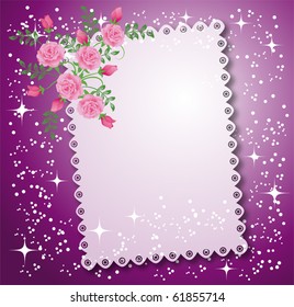 Napkin with lacy edges with roses, stars and a place for text or photo.