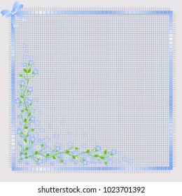 napkin on table  with blue flowers with ribbon and bow textile with fringe 
