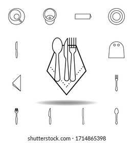 Napkin, spoon, knife, fork icon. Set can be used for web, logo, mobile app, UI UX on white background