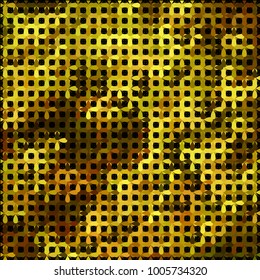 Napkin texture design on black. Checkered pattern and floral four-petal elements. Colored Vector for paper packaging, textile design, covers