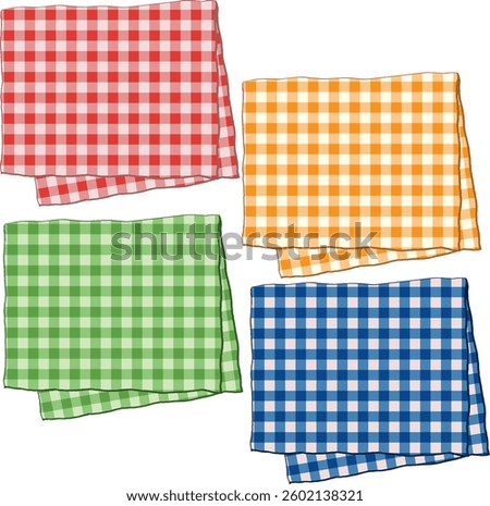 napkin top view, kitchen towels top view,  checkered folded cloth.
