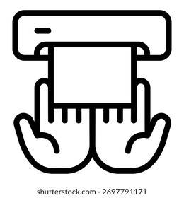 Servilleta y dos líneas de las manos icono, concepto de higiene. Gráficos de Vector. Signo limpio de las manos en el fondo blanco, icono del estilo del contorno para el móvil o el Diseño web