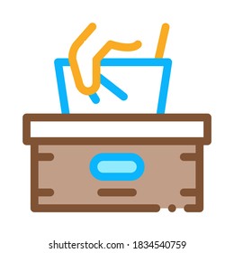 Vector de iconos de la mano de la caja de las servilletas. Signo de mano de la caja de las servilletas de contorno. Ilustración de símbolo de contorno aislado de color