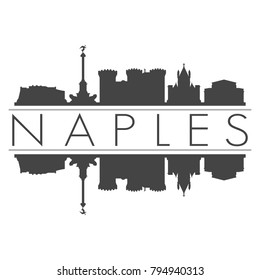 Naples Campania Italy Europe Skyline Vector Art Mirror Silhouette Emblematic Buildings