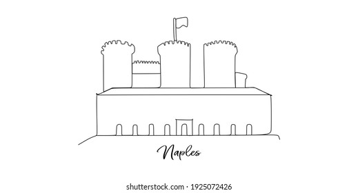 Naples City of Italy landmarks skyline - Continuous one line drawing