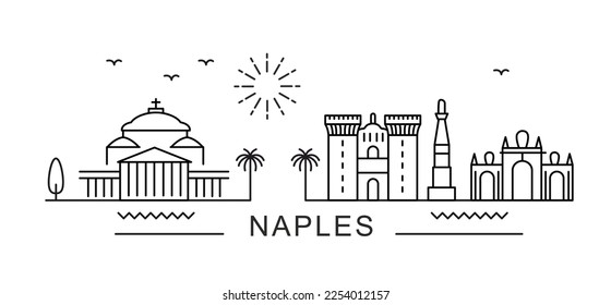 Naples City Line View. Poster print minimal design. Italy