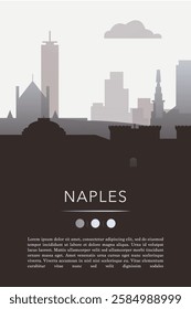 Naples city template for website, presentation, front page, invitation, publication sheet with skyline, landmarks. Vector Italy image layout, simple and grayscale