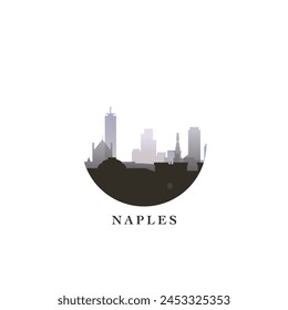 Paisaje urbano de Nápoles, insignia de Vector degradado, logotipo plano del horizonte, ícono. Idea de emblema redondo de la ciudad de Italia con Lugares famosos y siluetas de construcción. Gráfico aislado