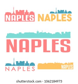 Naples Flat Icon Skyline Vector Silhouette Design Set