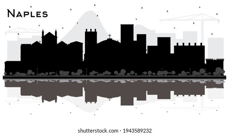 Naples Italy City Skyline with Black Buildings and Reflections Isolated on White. Vector Illustration. Business Travel and Tourism Concept with Modern Architecture. Naples Cityscape with Landmarks.
