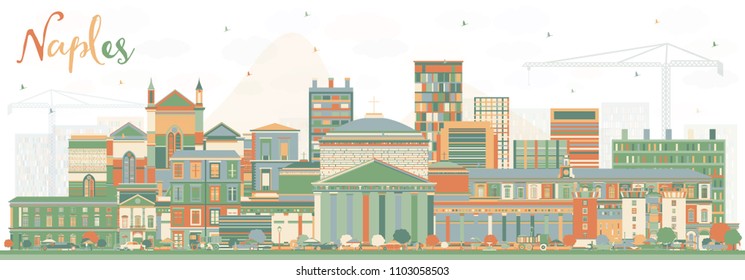 Naples Italy City Skyline with Color Buildings. Vector Illustration. Business Travel and Tourism Concept with Modern Architecture. Naples Cityscape with Landmarks.