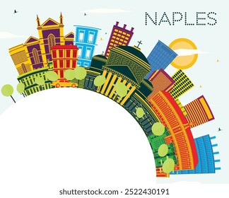 Naples Italy City Skyline with Color Buildings, Blue Sky and copy space. Vector Illustration. Business Travel and Tourism Concept with Modern Architecture. Naples Cityscape with Landmarks.