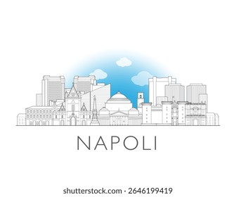 Nápoles, Itália, desenho de horizonte de ilustração da paisagem urbana