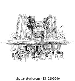 Naples. Italy. European city. Hand drawn street cafe sketch. Vector illustration.