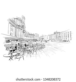 Naples. Italy. European City. Hand Drawn Street Cafe Sketch. Vector Illustration.