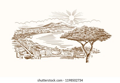 Naples, Italy - panorama. Vector illustration.