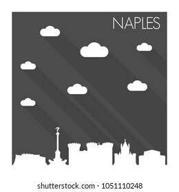 Naples Italy Skyline City Flat Silhouette Design Background.