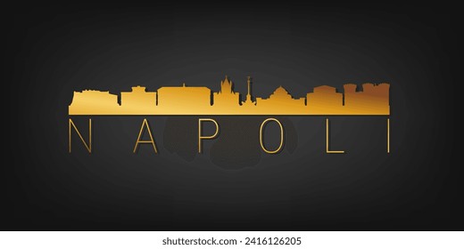 Naples, Metropolitan City of Naples, Italy Gold Skyline City Silhouette Vector. Golden Design Luxury Style Icon Symbols. Travel and Tourism Famous Buildings.
