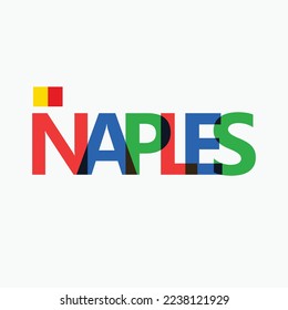 Naples or Napoli vector RGB overlapping letters typography with flag. Italy's city logotype decoration.